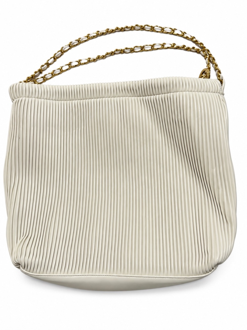 Pixie Mood Elegant Cream Pleated Shoulder Bag with Gold Chain